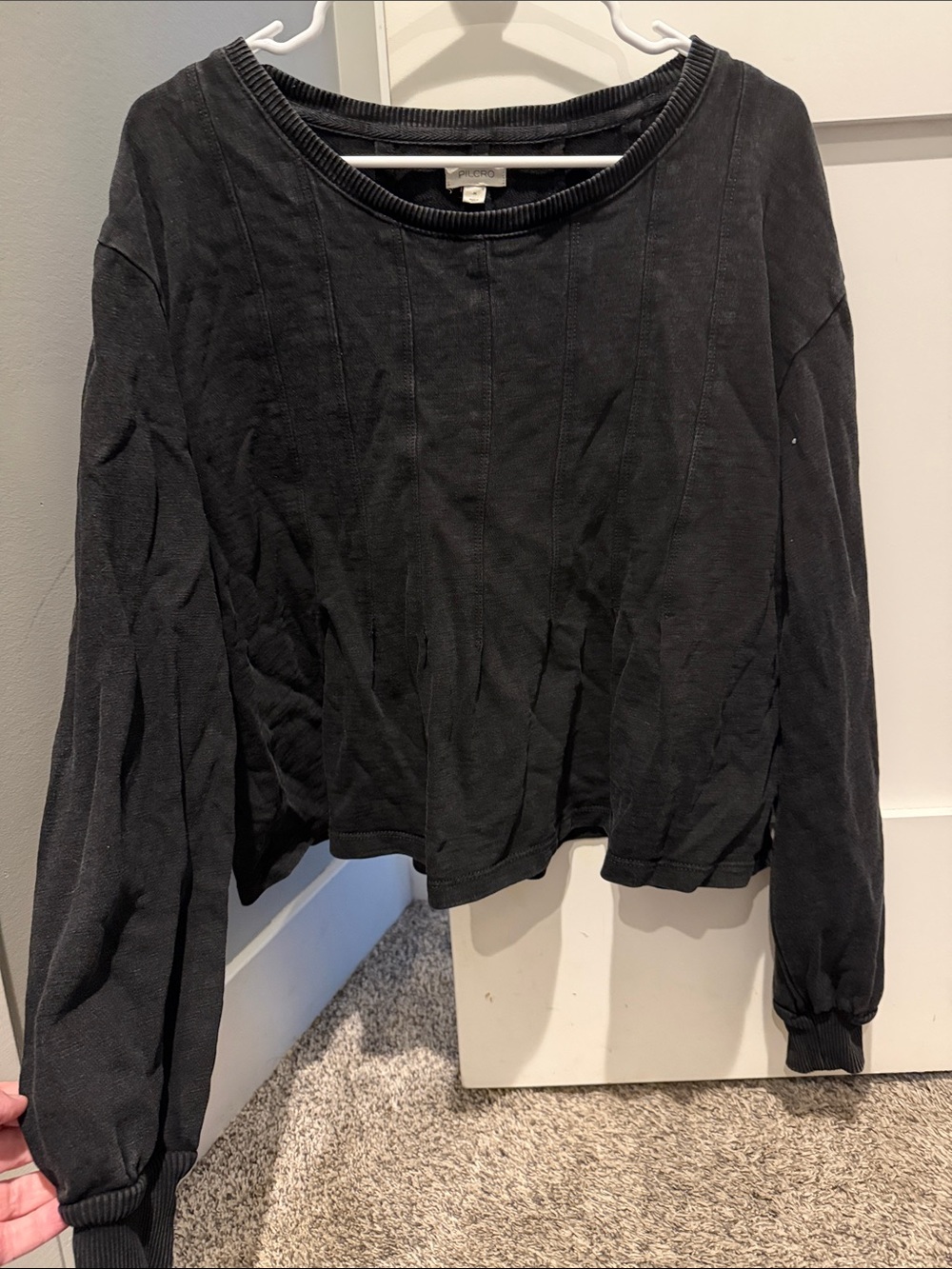 Pilcro Washed Black Ribbed Crewneck Pullover